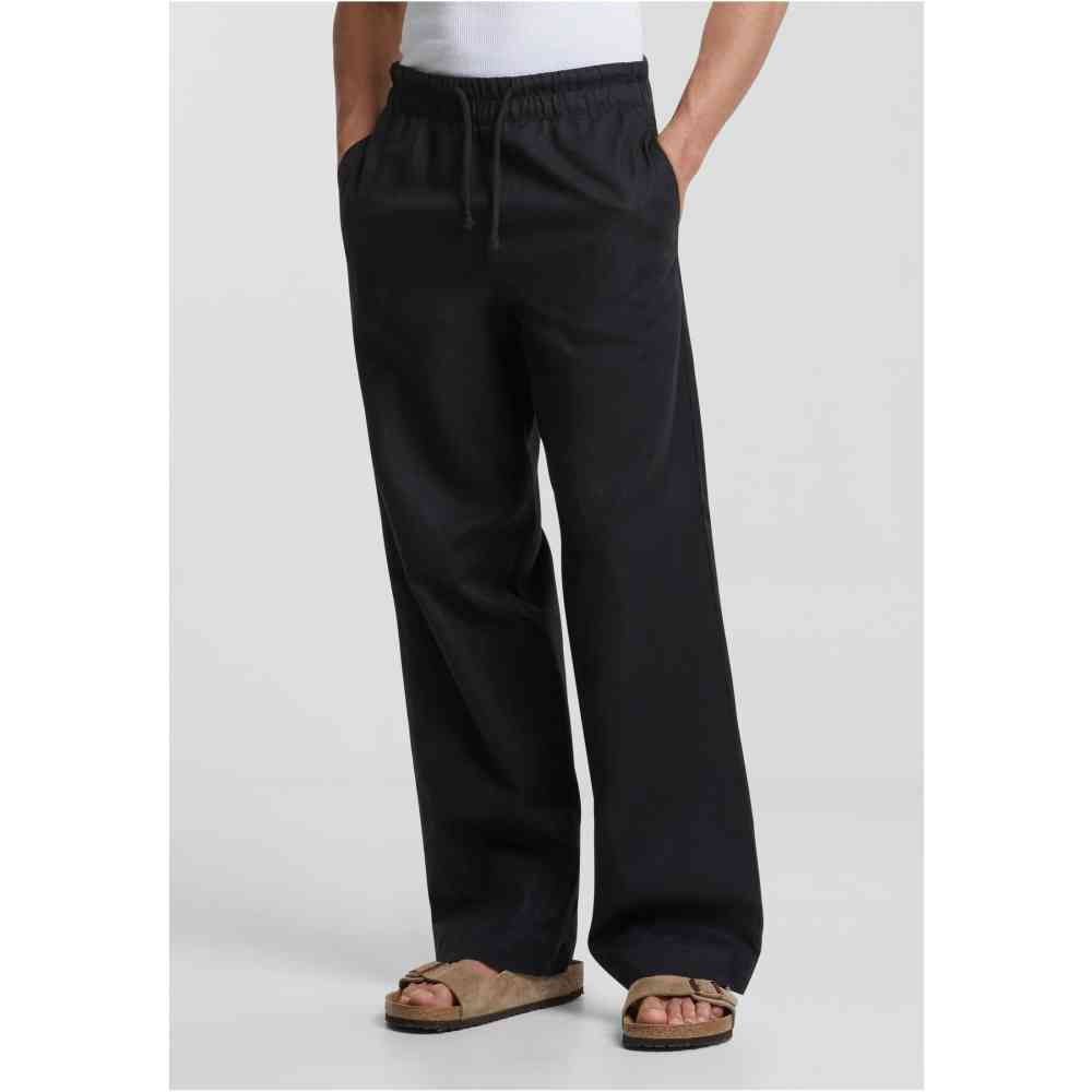 Urban Classics - Loose Cotton Linen Hose gerades bein - Schwarz